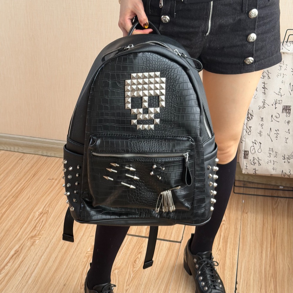 Sewing Zipper - Zaino Originale con Motivo Coccodrillo Nero